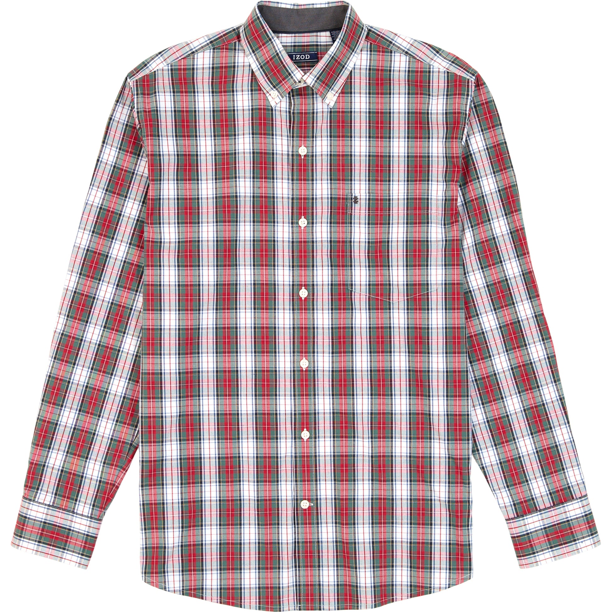 Izod Holiday Tartan Long Sleeve Button Down Shirt - Scarlet Sage