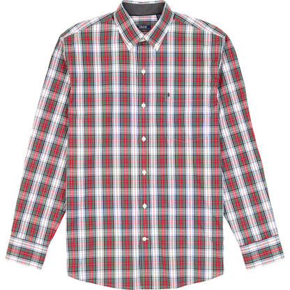 Izod Holiday Tartan Long Sleeve Button Down Shirt - Scarlet Sage