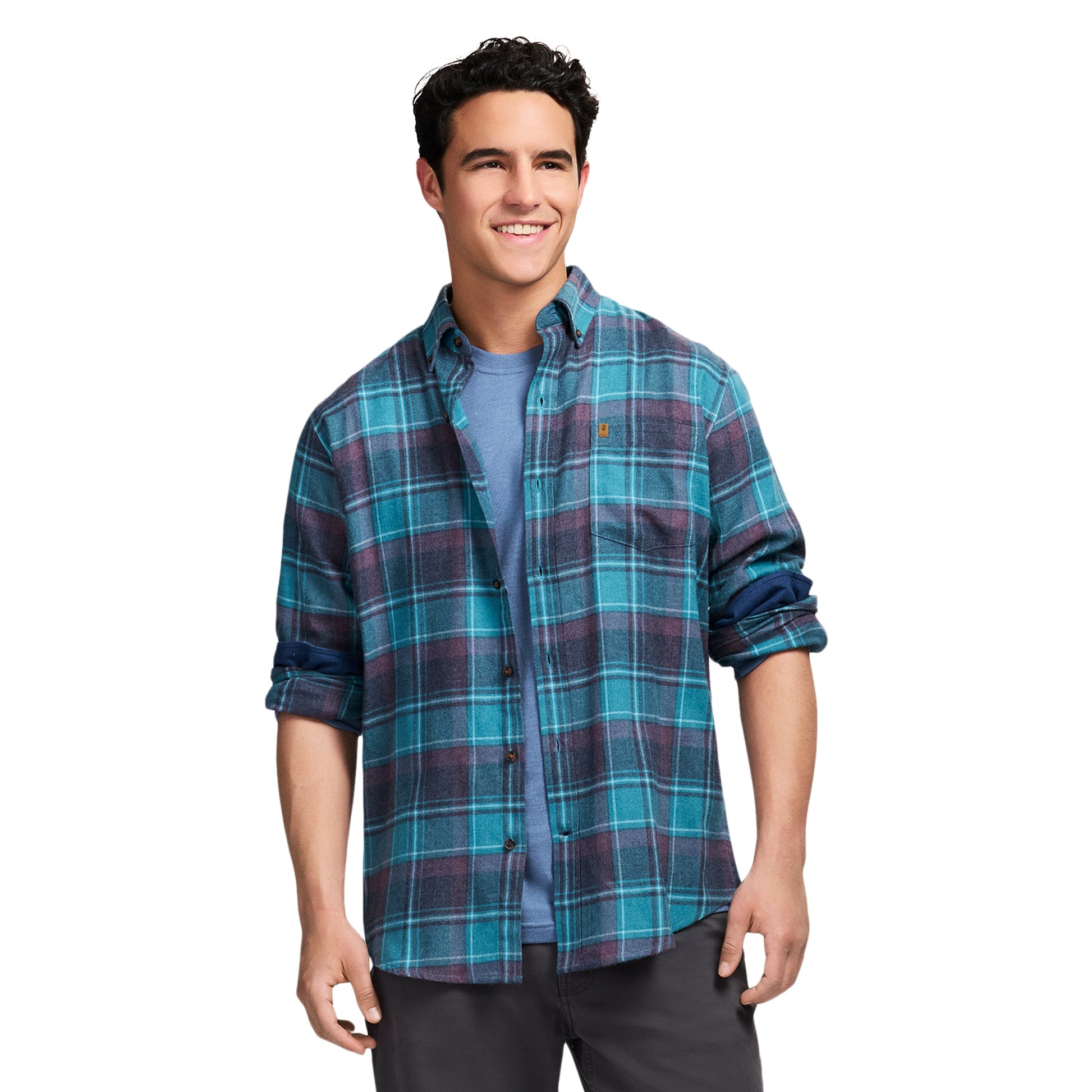 Izod Stratton Flannel Long Sleeve Button Down Shirt - Blue Coral