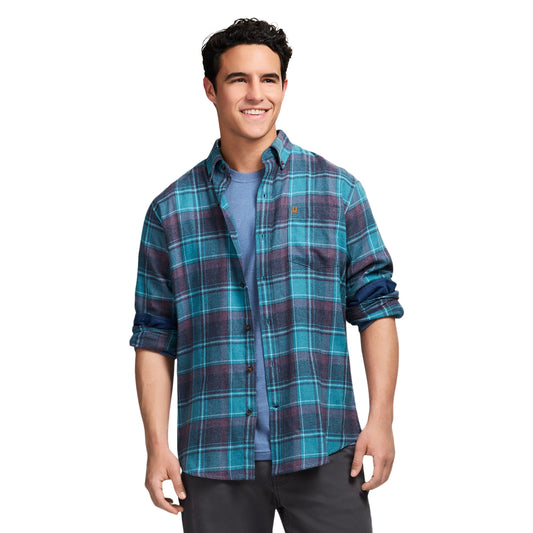 Izod Stratton Flannel Long Sleeve Button Down Shirt - Blue Coral