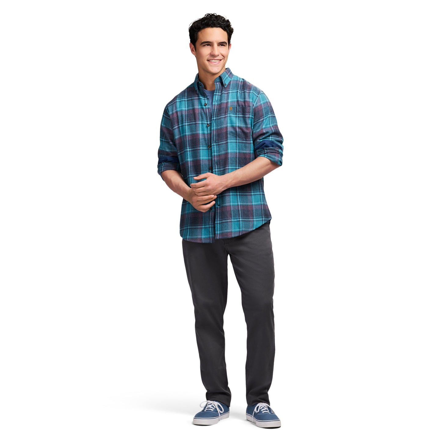 Izod Stratton Flannel Long Sleeve Button Down Shirt - Blue Coral