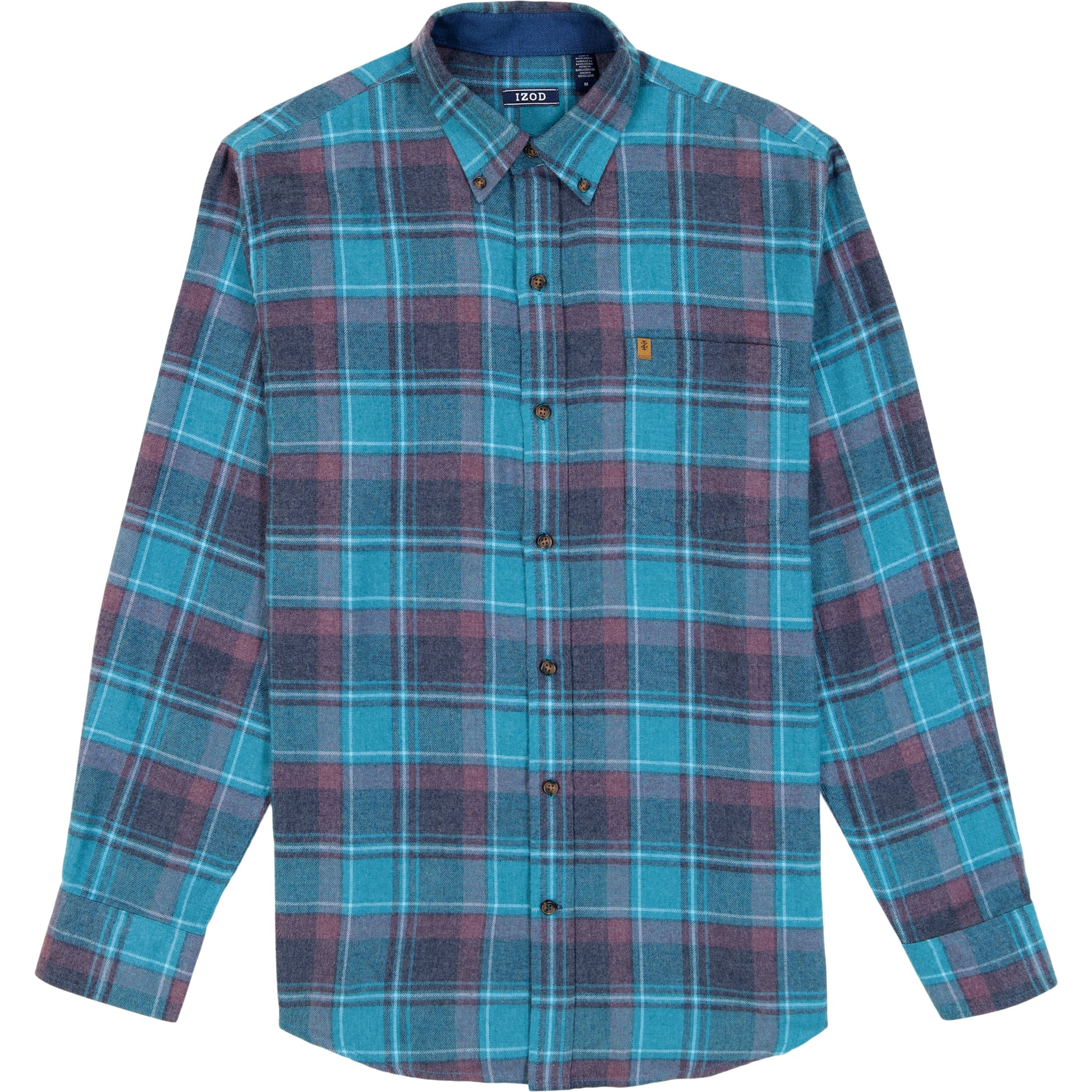 Izod Stratton Flannel Long Sleeve Button Down Shirt - Blue Coral