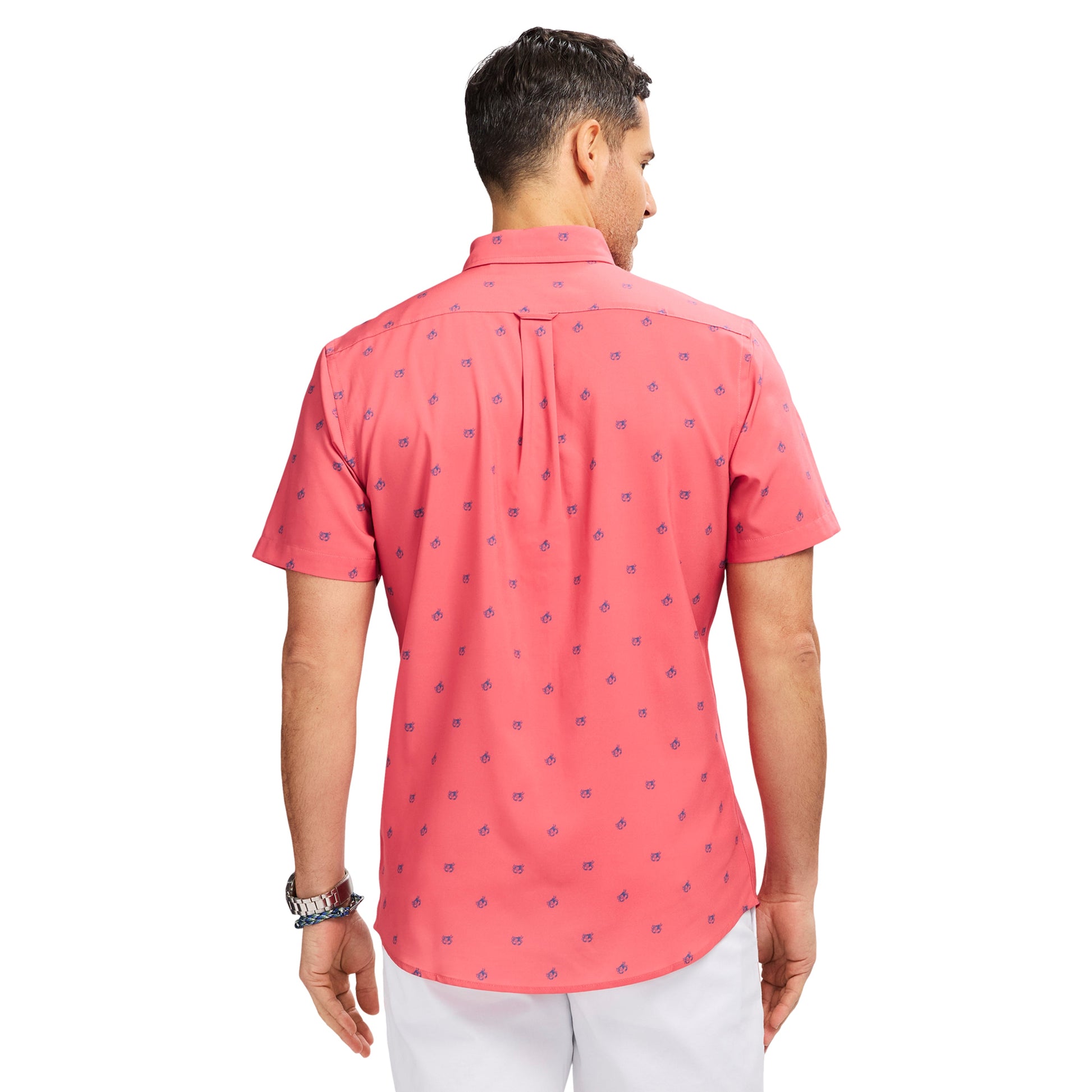 Izod Breeze Short Sleeve Printed Button Down Shirt - Holly Berry