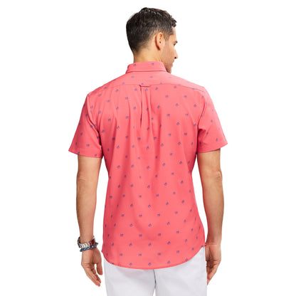 Izod Breeze Short Sleeve Printed Button Down Shirt - Holly Berry