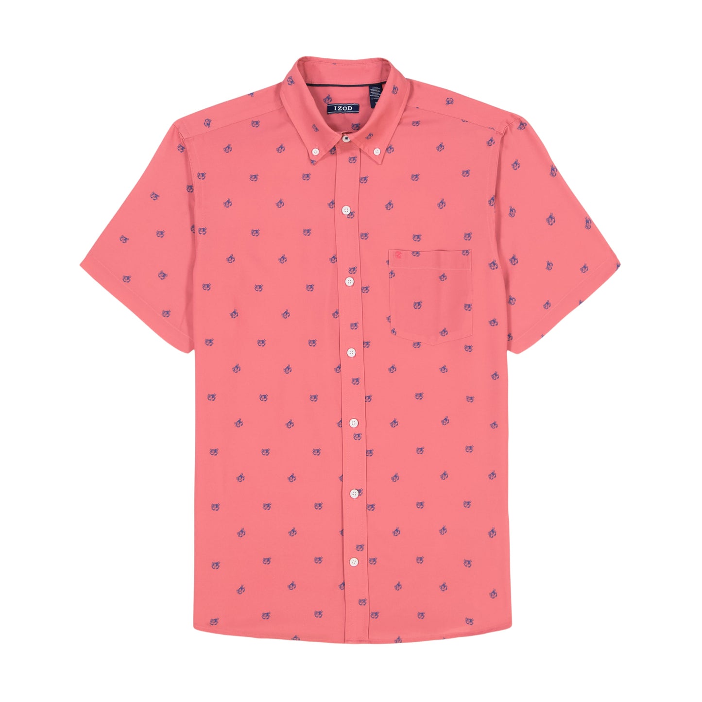Izod Breeze Short Sleeve Printed Button Down Shirt - Holly Berry