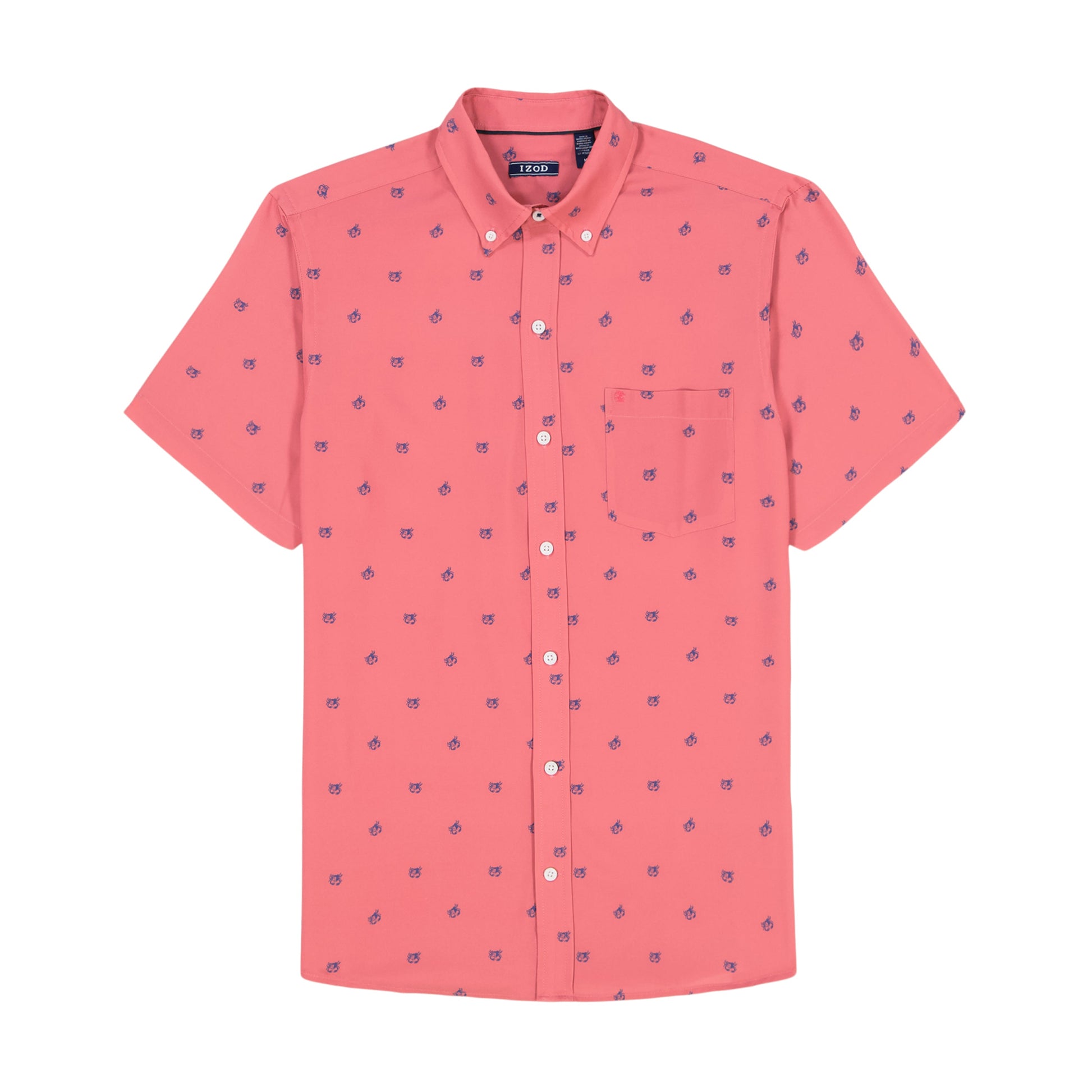 Izod Breeze Short Sleeve Printed Button Down Shirt - Holly Berry