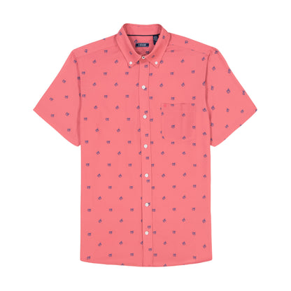 Izod Breeze Short Sleeve Printed Button Down Shirt - Holly Berry