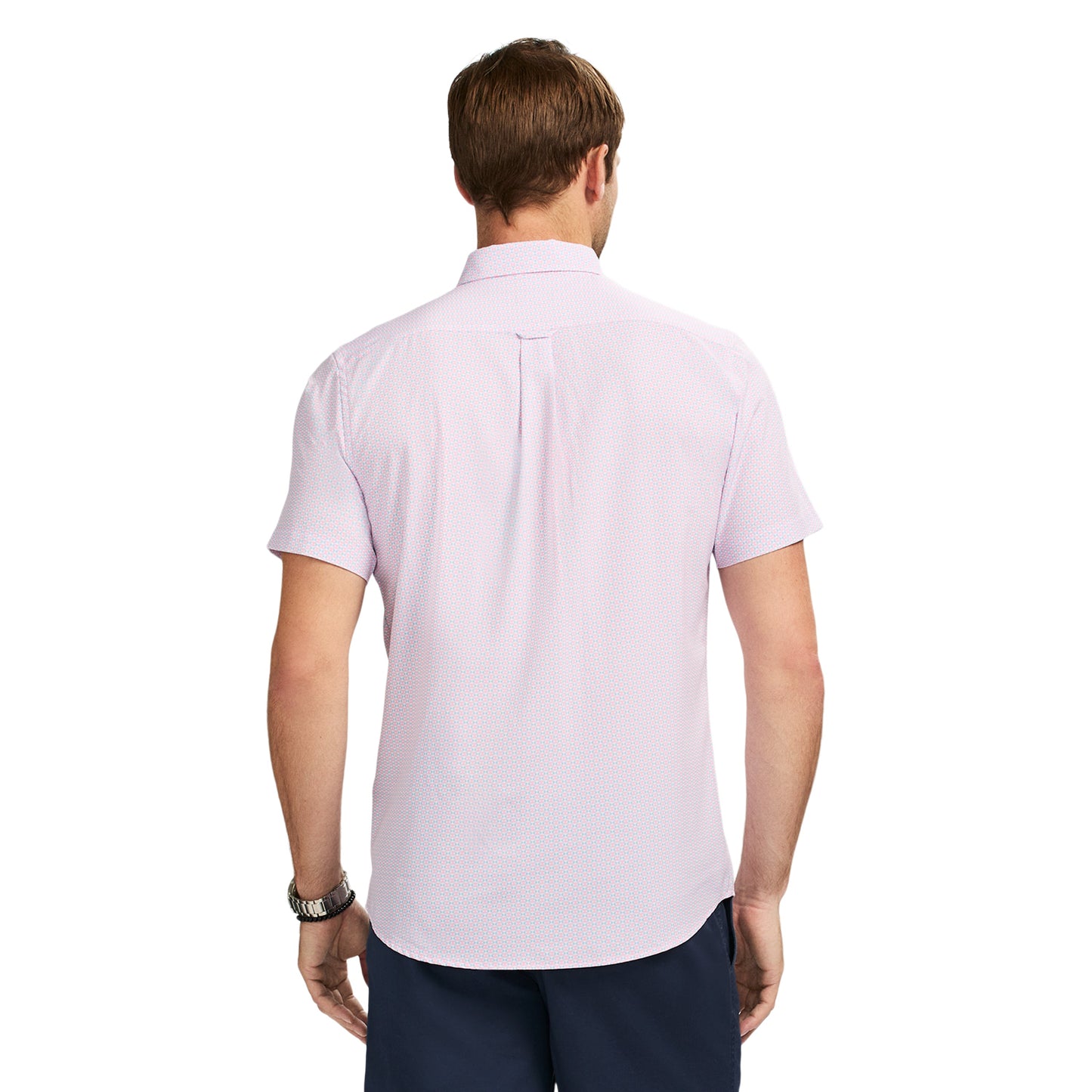 Izod Breeze Short Sleeve Printed Button Down Shirt - Prism Pink