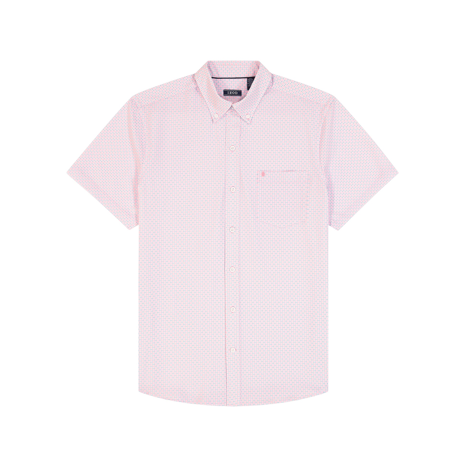 Izod Breeze Short Sleeve Printed Button Down Shirt - Prism Pink