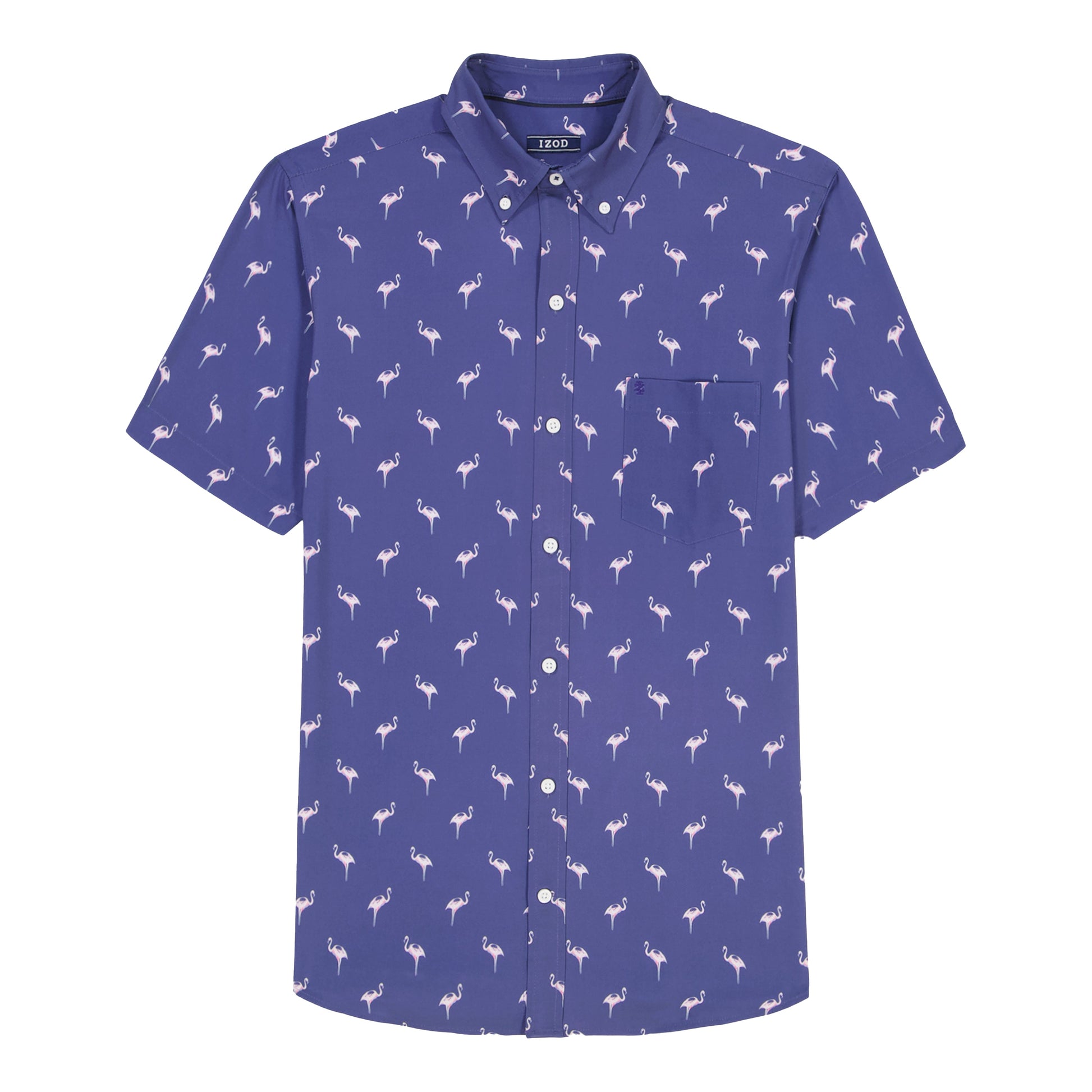 Izod Breeze Short Sleeve Printed Button Down Shirt - Skipper Blue