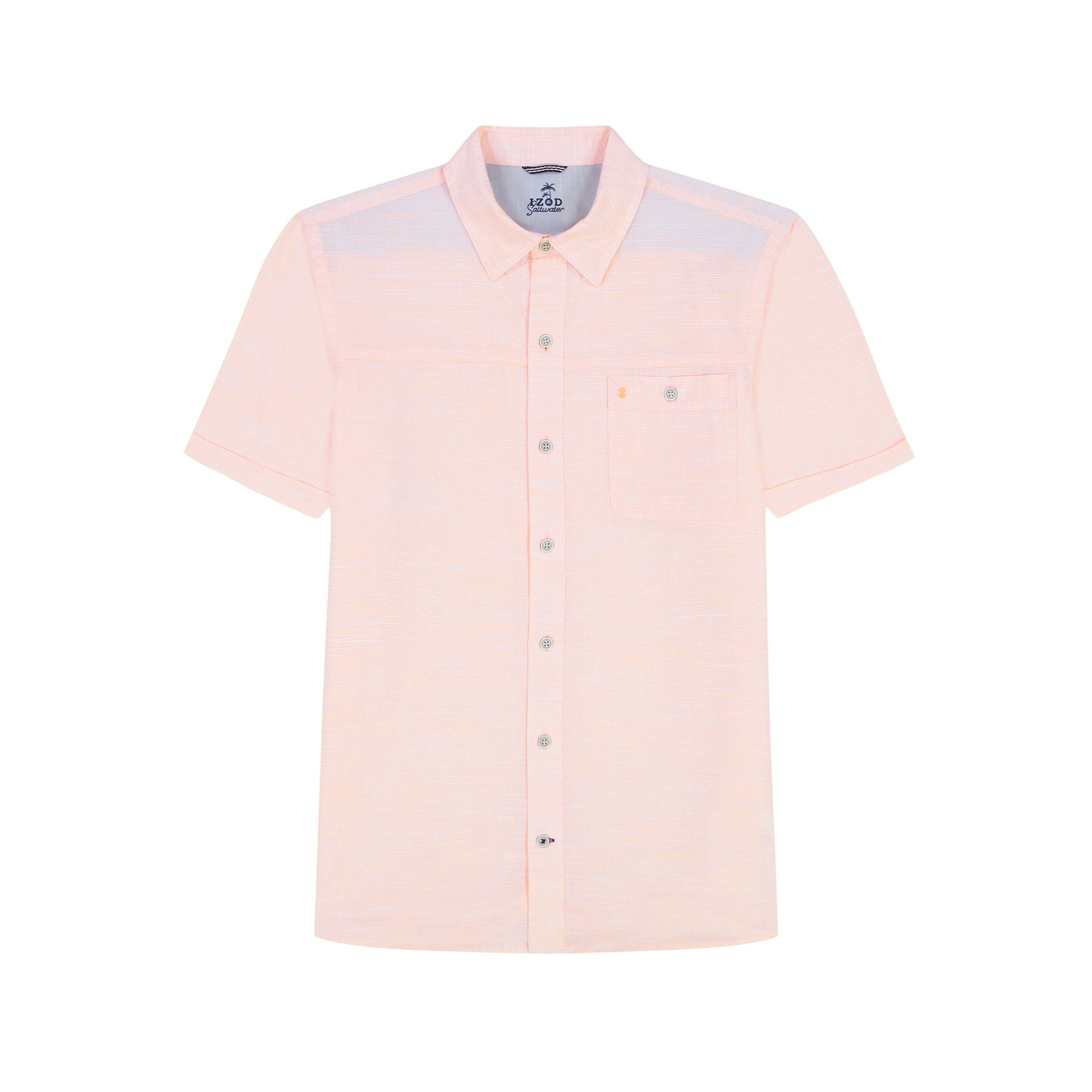 Izod Dockside Solid Chambray Short Sleeve Button Down Shirt - Cantaloupe