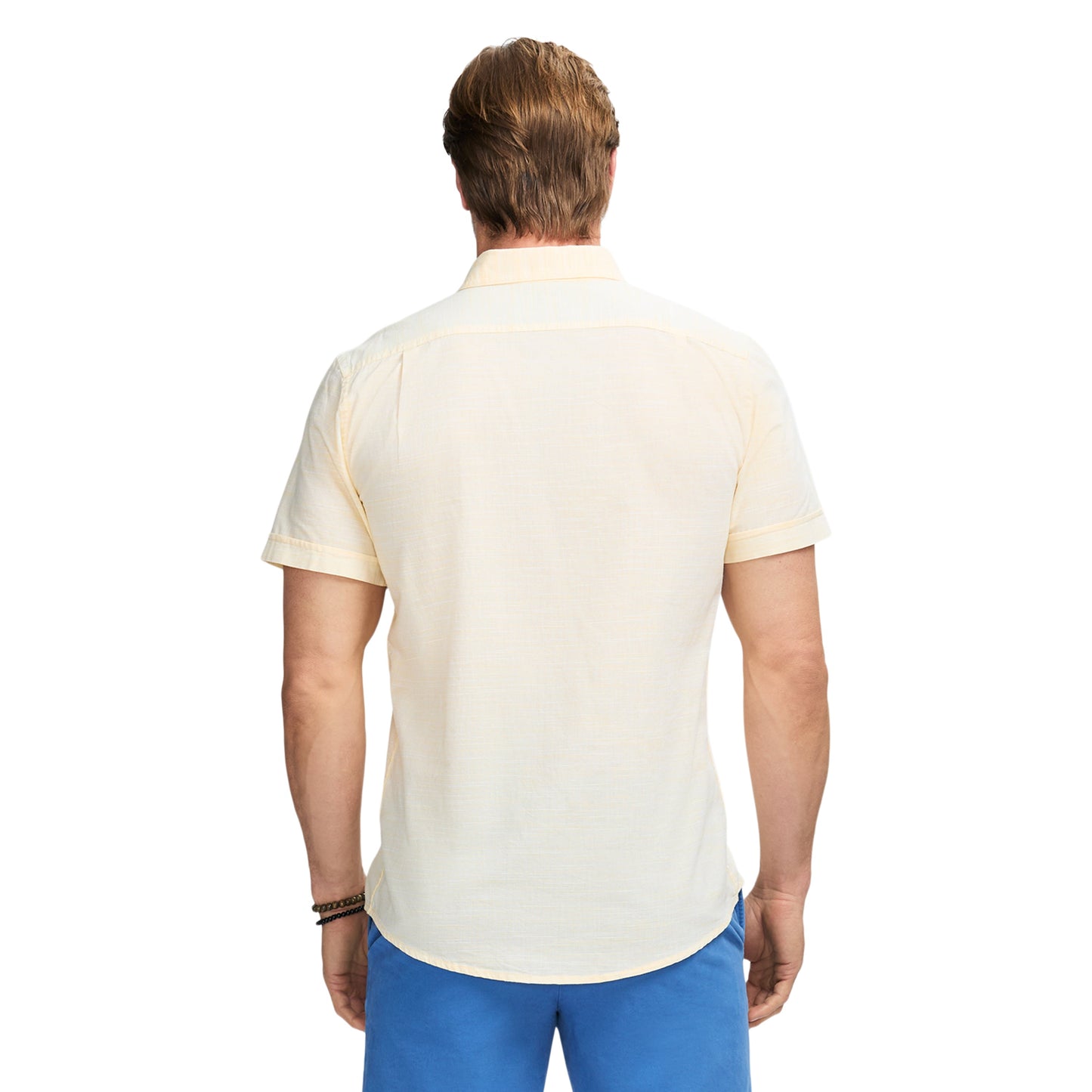 Izod Dockside Solid Chambray Short Sleeve Button Down Shirt - Banana Cream