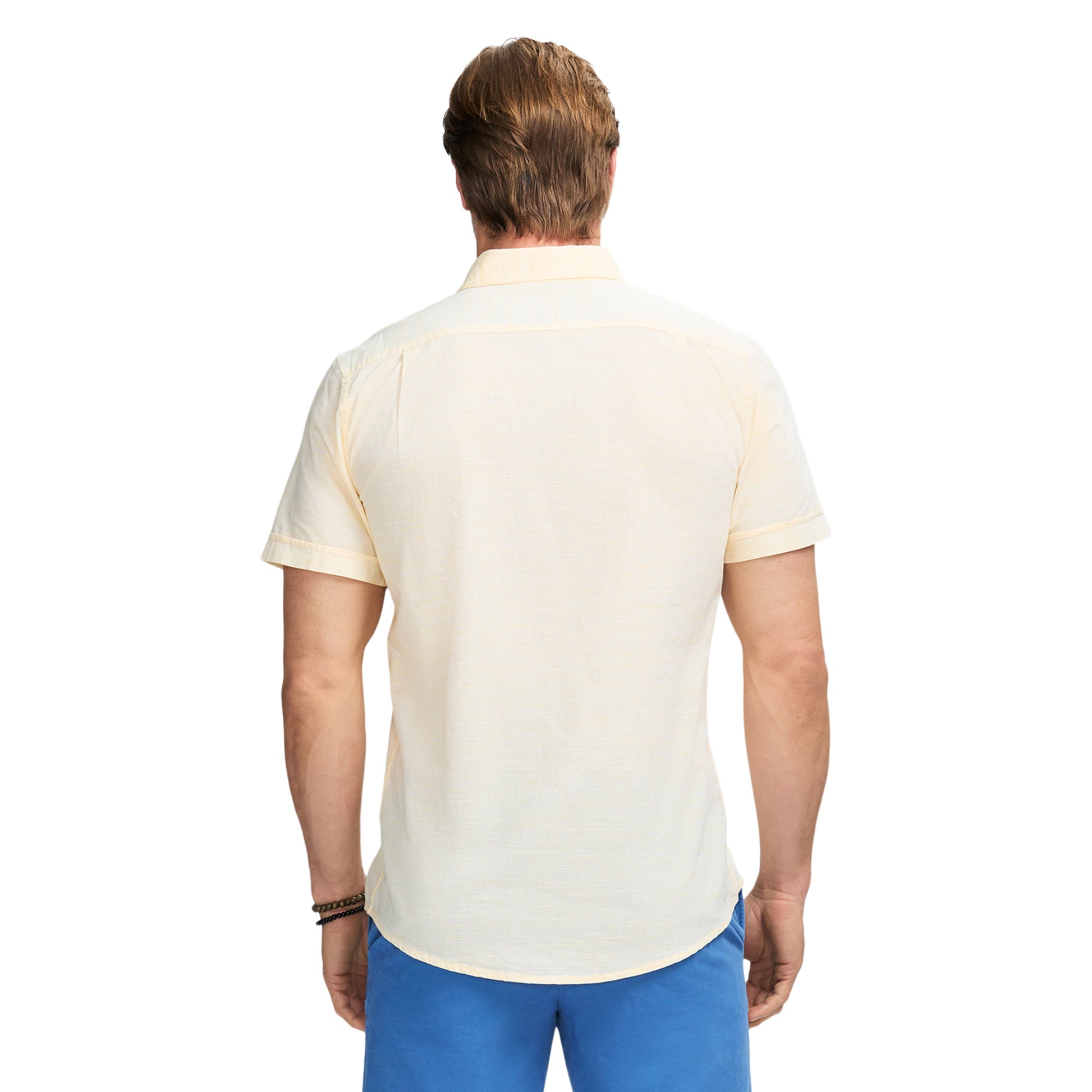 Izod Dockside Solid Chambray Short Sleeve Button Down Shirt - Banana Cream