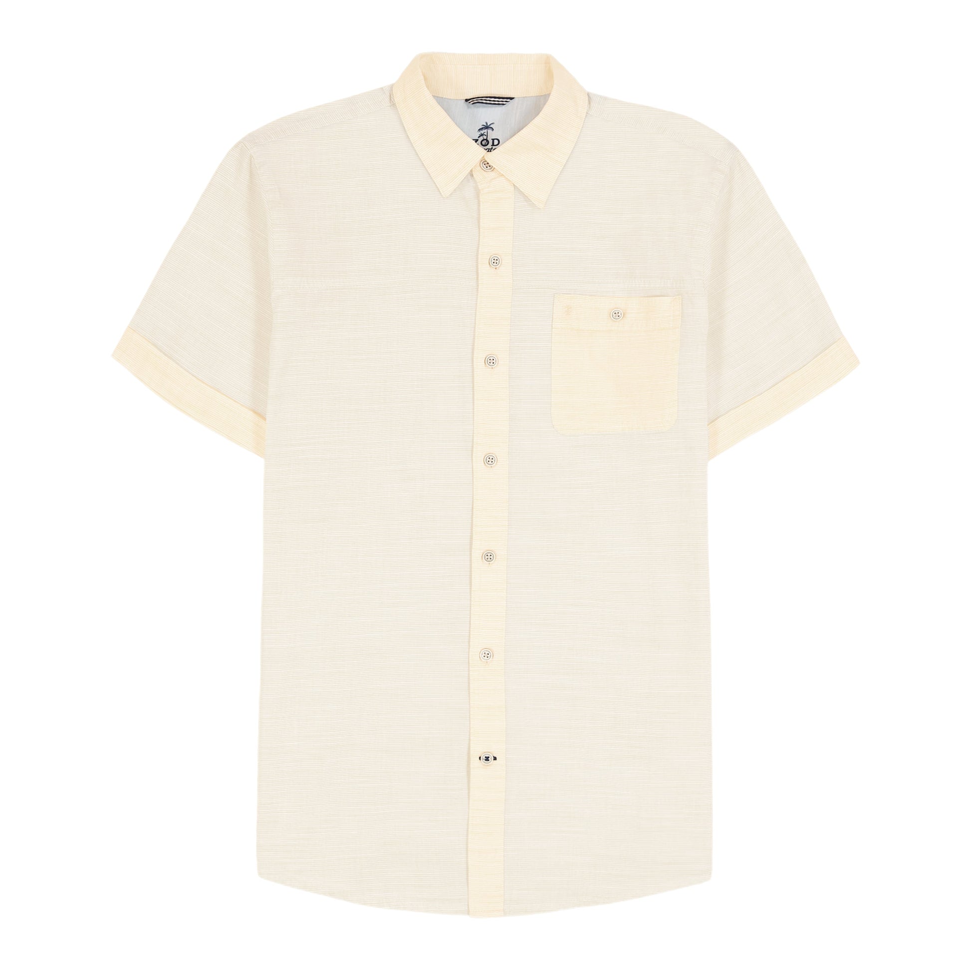 Izod Dockside Solid Chambray Short Sleeve Button Down Shirt - Banana Cream