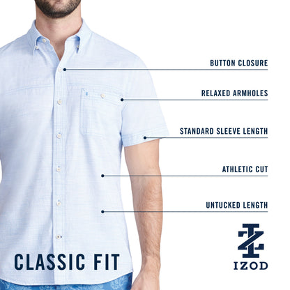 Izod Dockside Solid Chambray Short Sleeve Button Down Shirt - Banana Cream