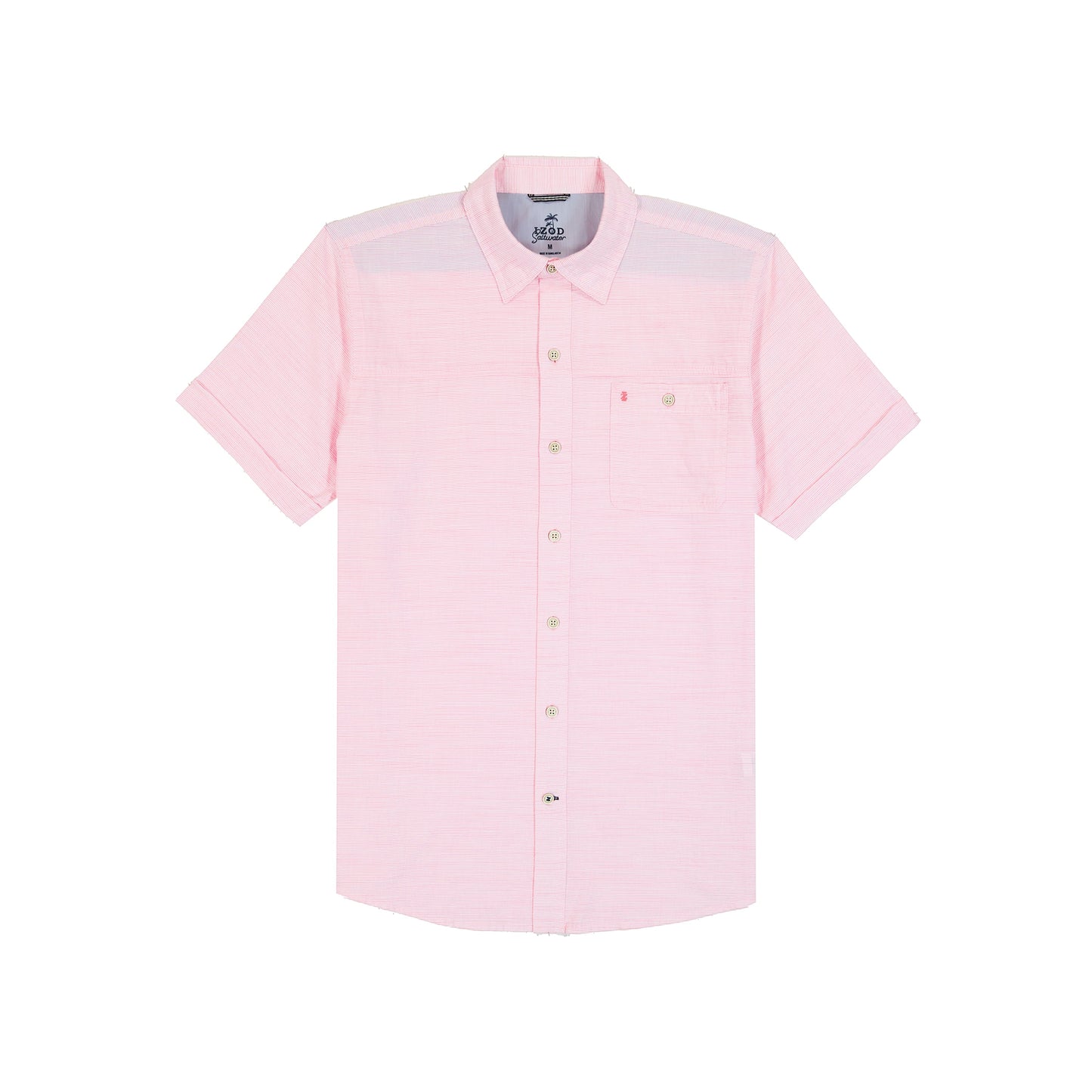 Izod Dockside Solid Chambray Short Sleeve Button Down Shirt - Pink Carnation