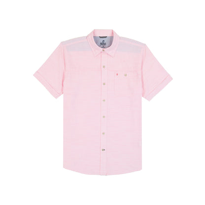 Izod Dockside Solid Chambray Short Sleeve Button Down Shirt - Pink Carnation