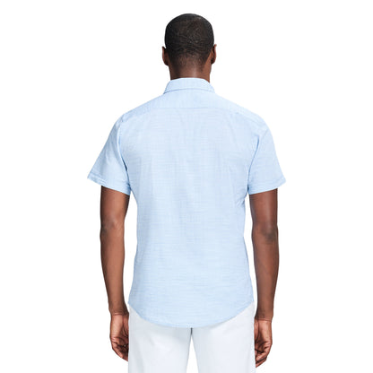 Izod Dockside Solid Chambray Short Sleeve Button Down Shirt - Blue Revival