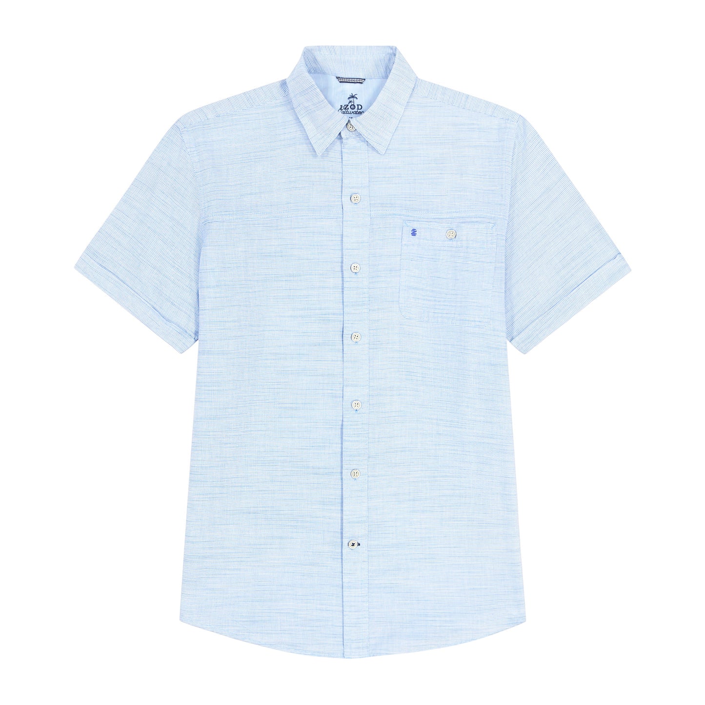 Izod Dockside Solid Chambray Short Sleeve Button Down Shirt - Blue Revival
