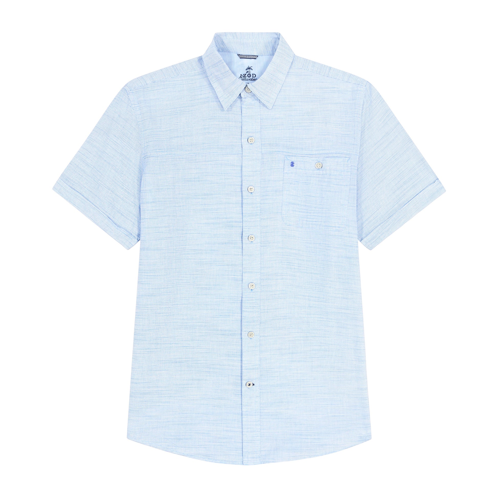 Izod Dockside Solid Chambray Short Sleeve Button Down Shirt - Blue Revival