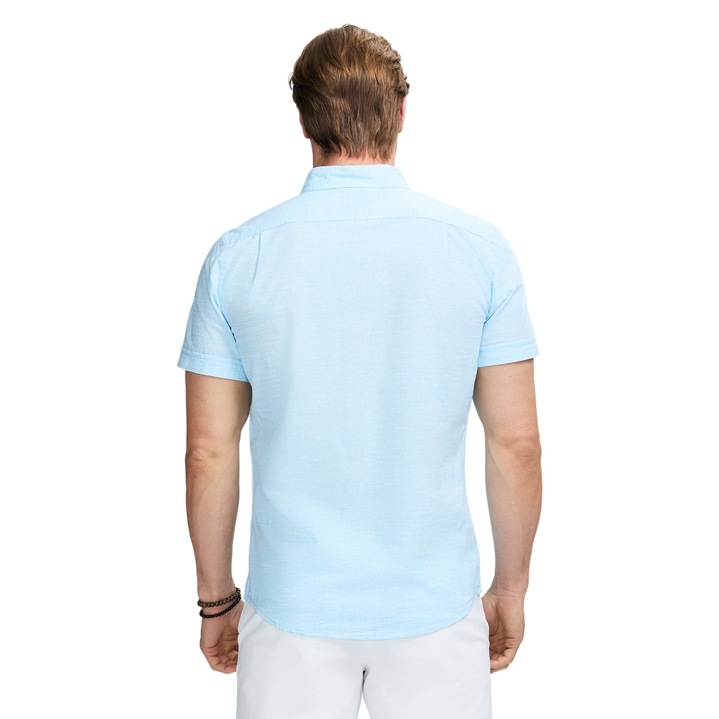 Izod Dockside Solid Chambray Short Sleeve Button Down Shirt - Aquarius