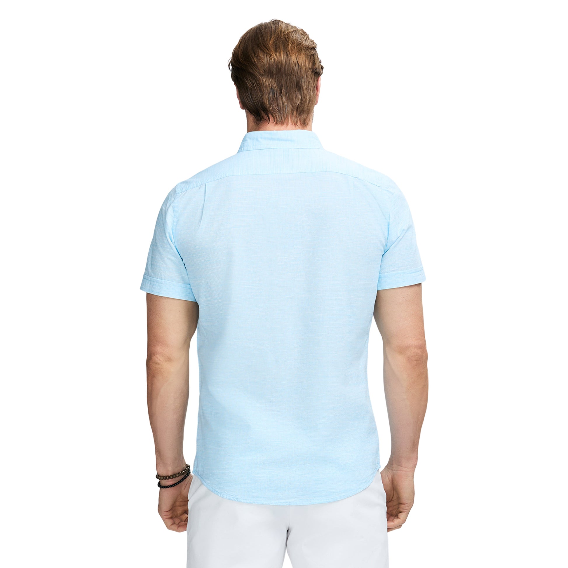 Izod Dockside Solid Chambray Short Sleeve Button Down Shirt - Aquarius