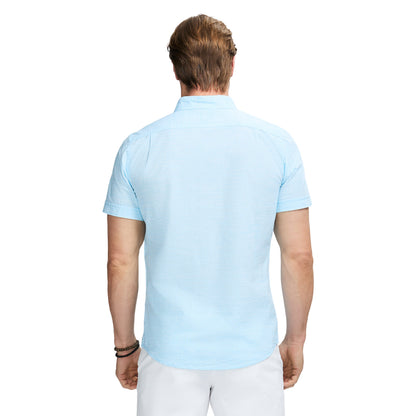 Izod Dockside Solid Chambray Short Sleeve Button Down Shirt - Aquarius