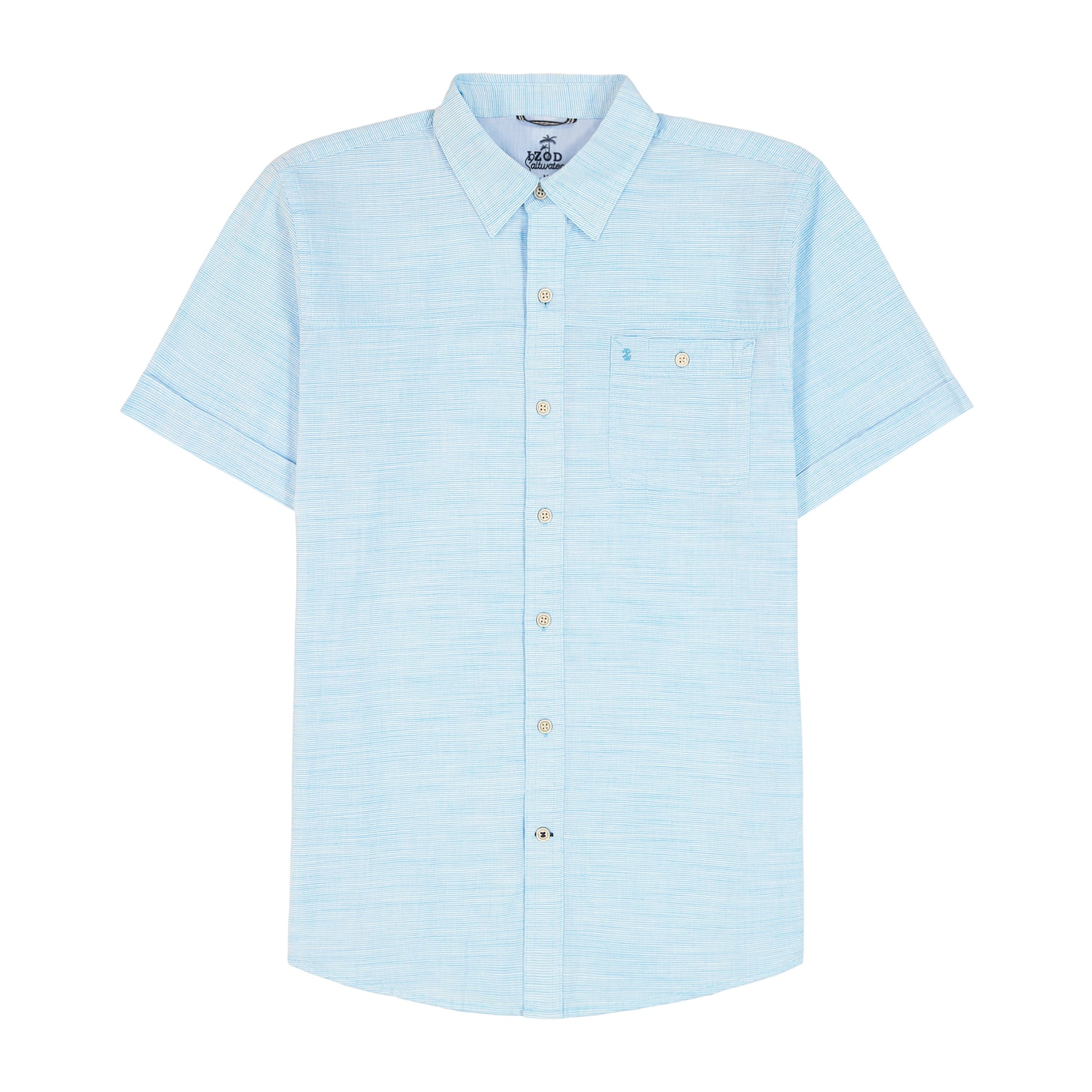 Izod Dockside Solid Chambray Short Sleeve Button Down Shirt - Aquarius