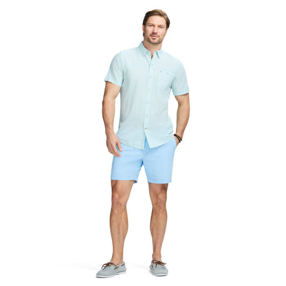Izod Dockside Solid Chambray Short Sleeve Button Down Shirt - Wasabi
