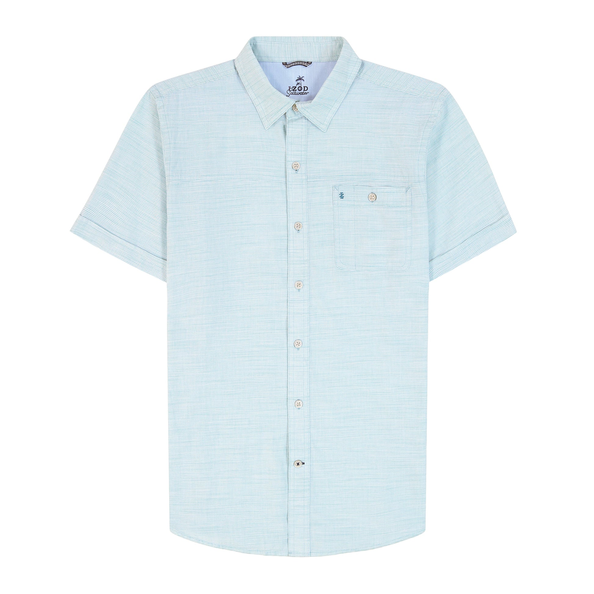 Izod Dockside Solid Chambray Short Sleeve Button Down Shirt - Wasabi