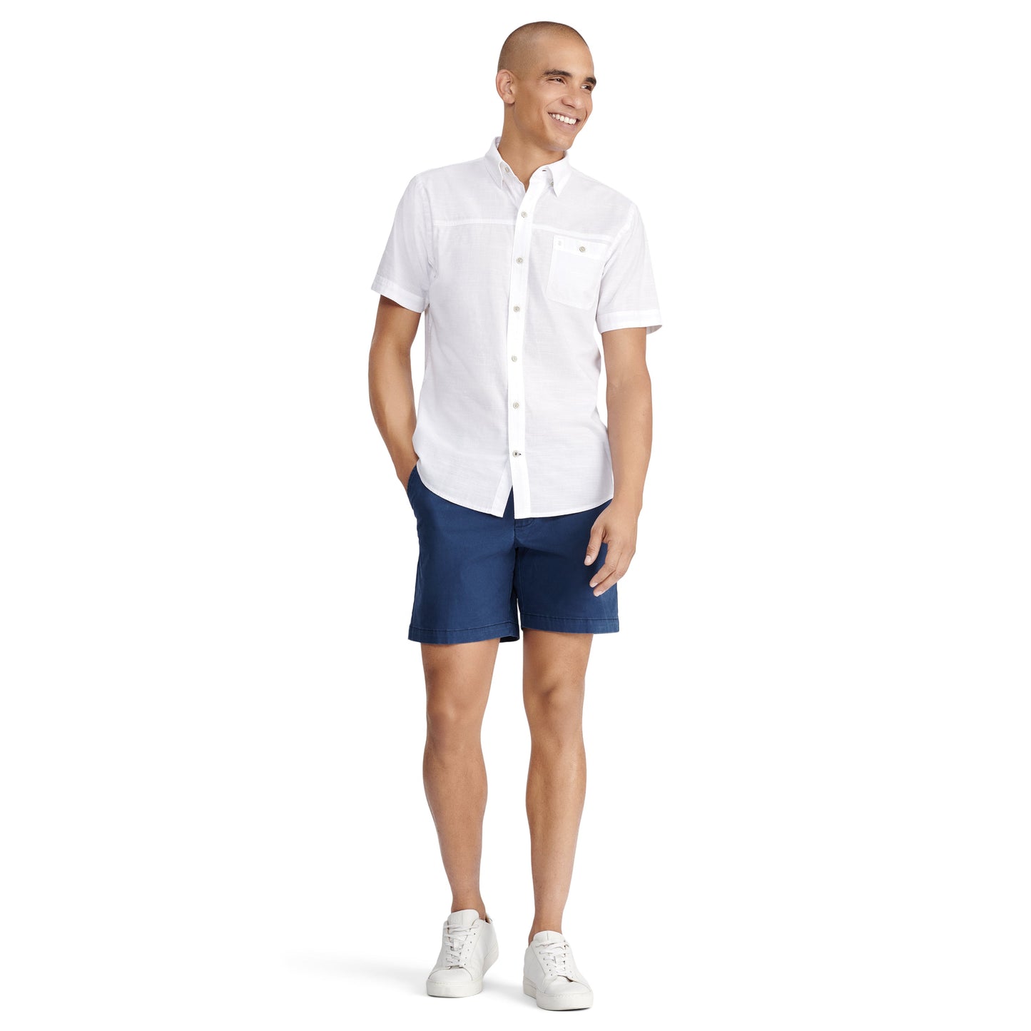 Izod Dockside Solid Chambray Short Sleeve Button Down Shirt - Bright White