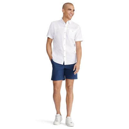 Izod Dockside Solid Chambray Short Sleeve Button Down Shirt - Bright White