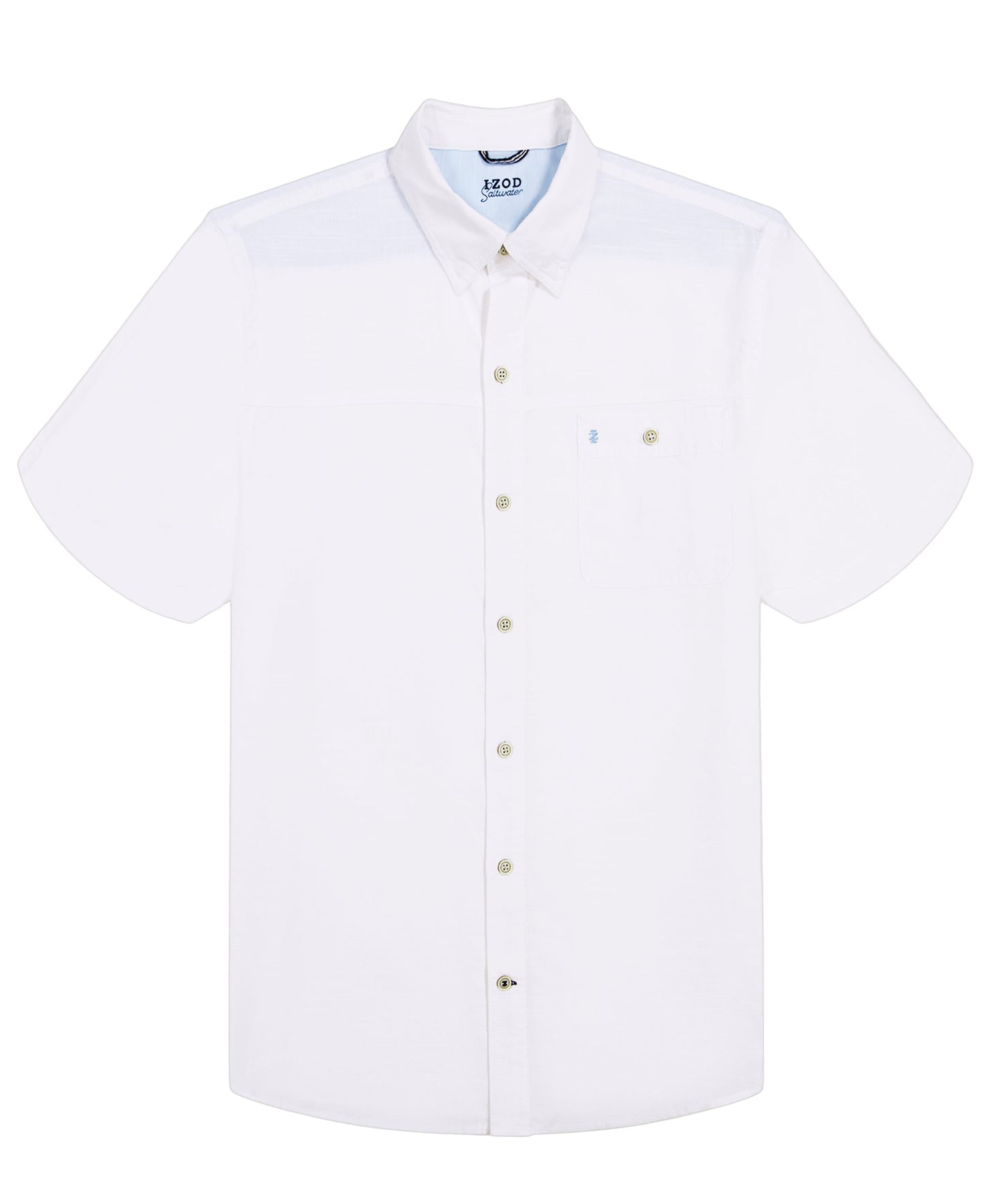 Izod Dockside Solid Chambray Short Sleeve Button Down Shirt - Bright White