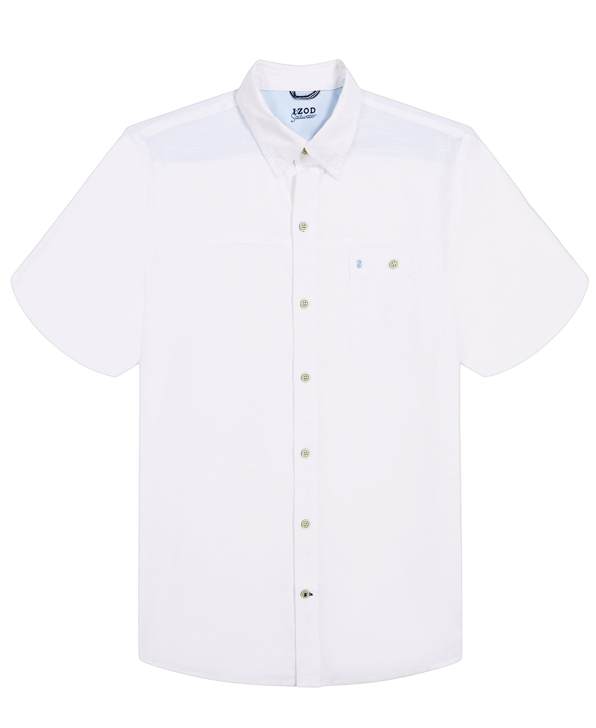Izod Dockside Solid Chambray Short Sleeve Button Down Shirt - Bright White
