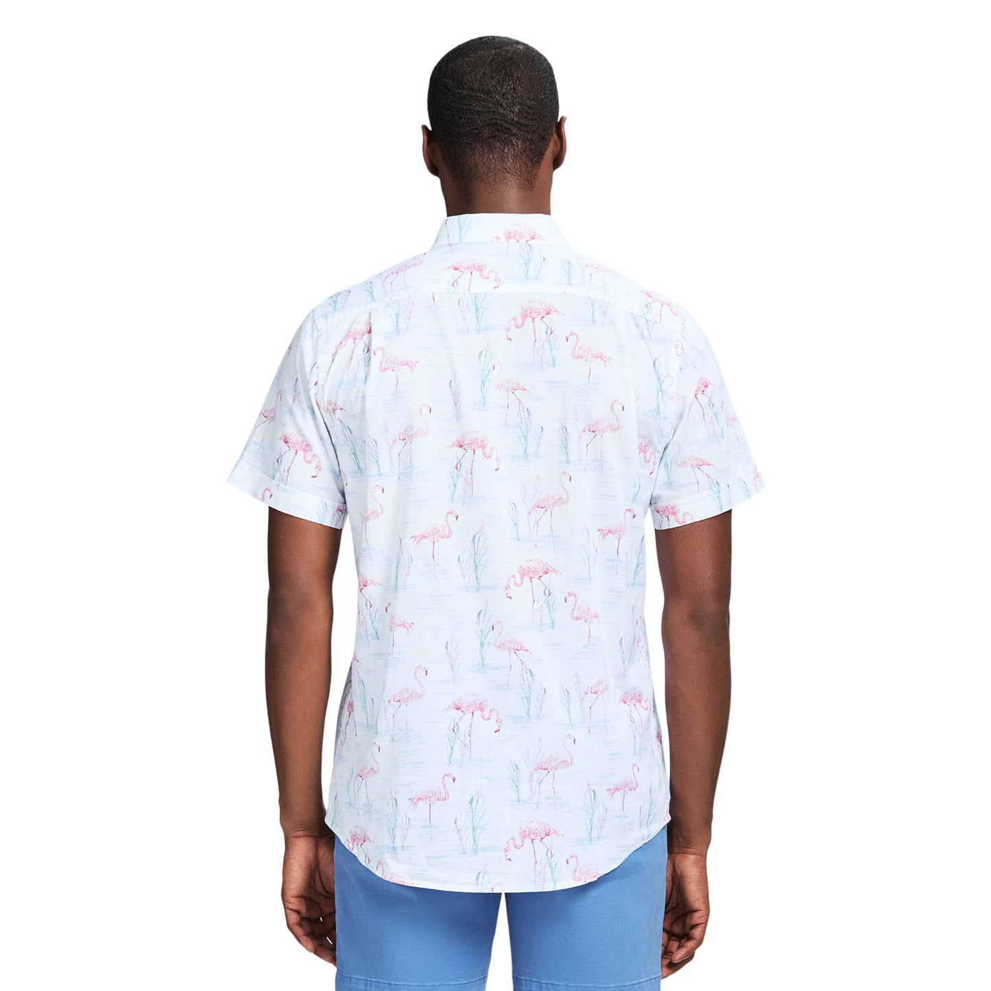 Izod Dockside Printed Chambray Short Sleeve Button Down Shirt - Bright White