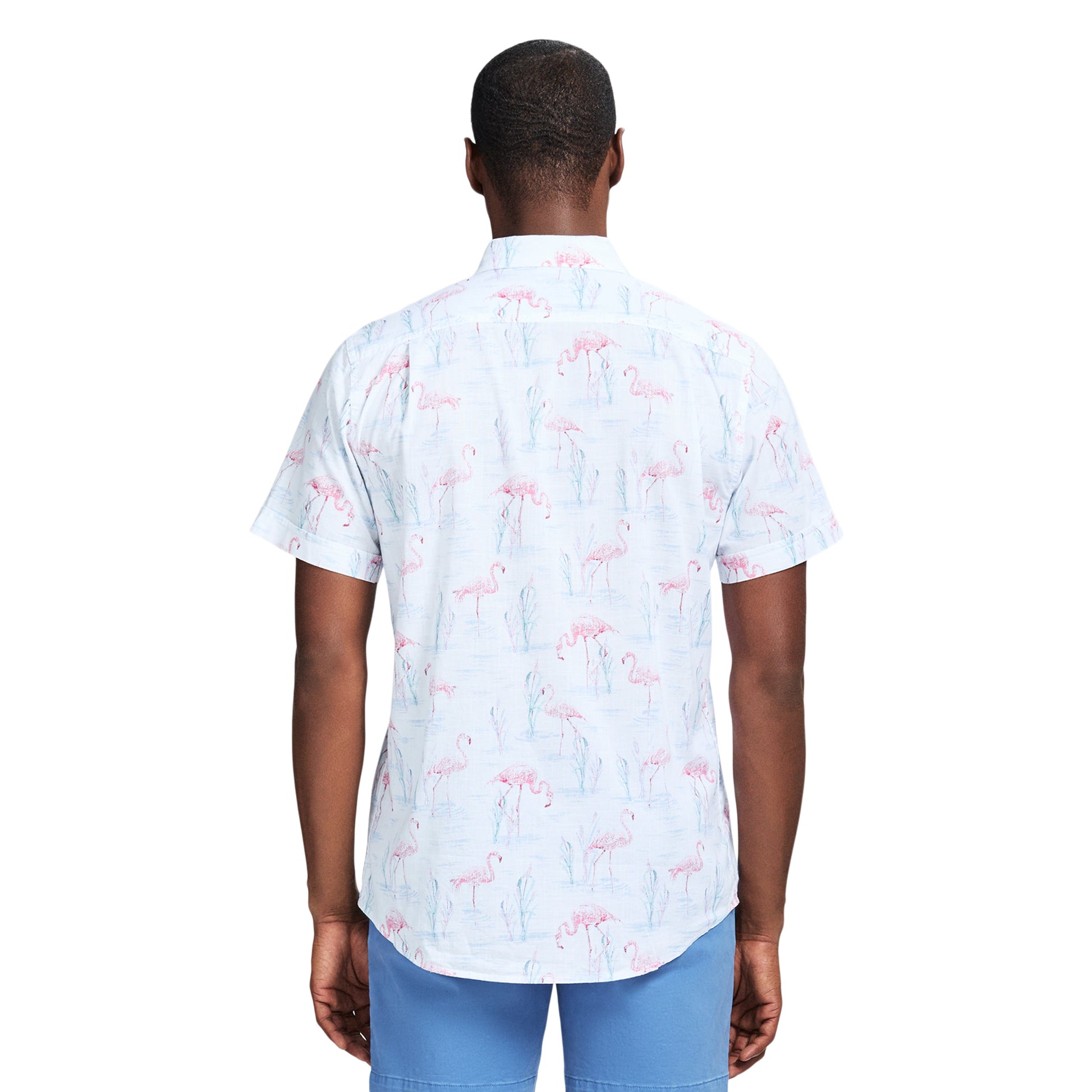 Izod Dockside Printed Chambray Short Sleeve Button Down Shirt - Bright White