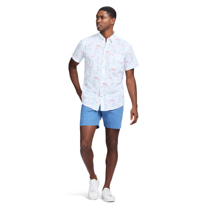 Izod Dockside Printed Chambray Short Sleeve Button Down Shirt - Bright White