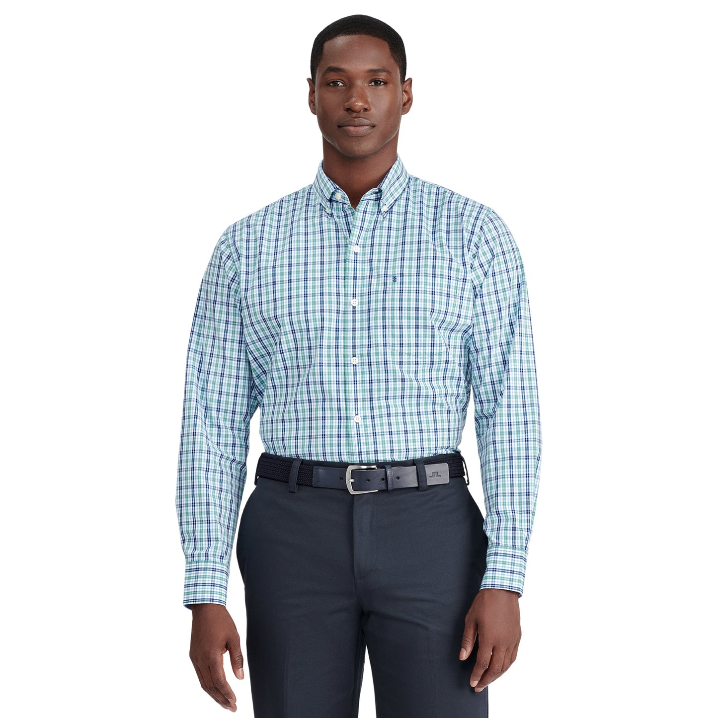 Izod Performance Comfort L/S Plaid Shirt - Deep Sea