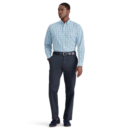 Izod Performance Comfort L/S Plaid Shirt - Deep Sea