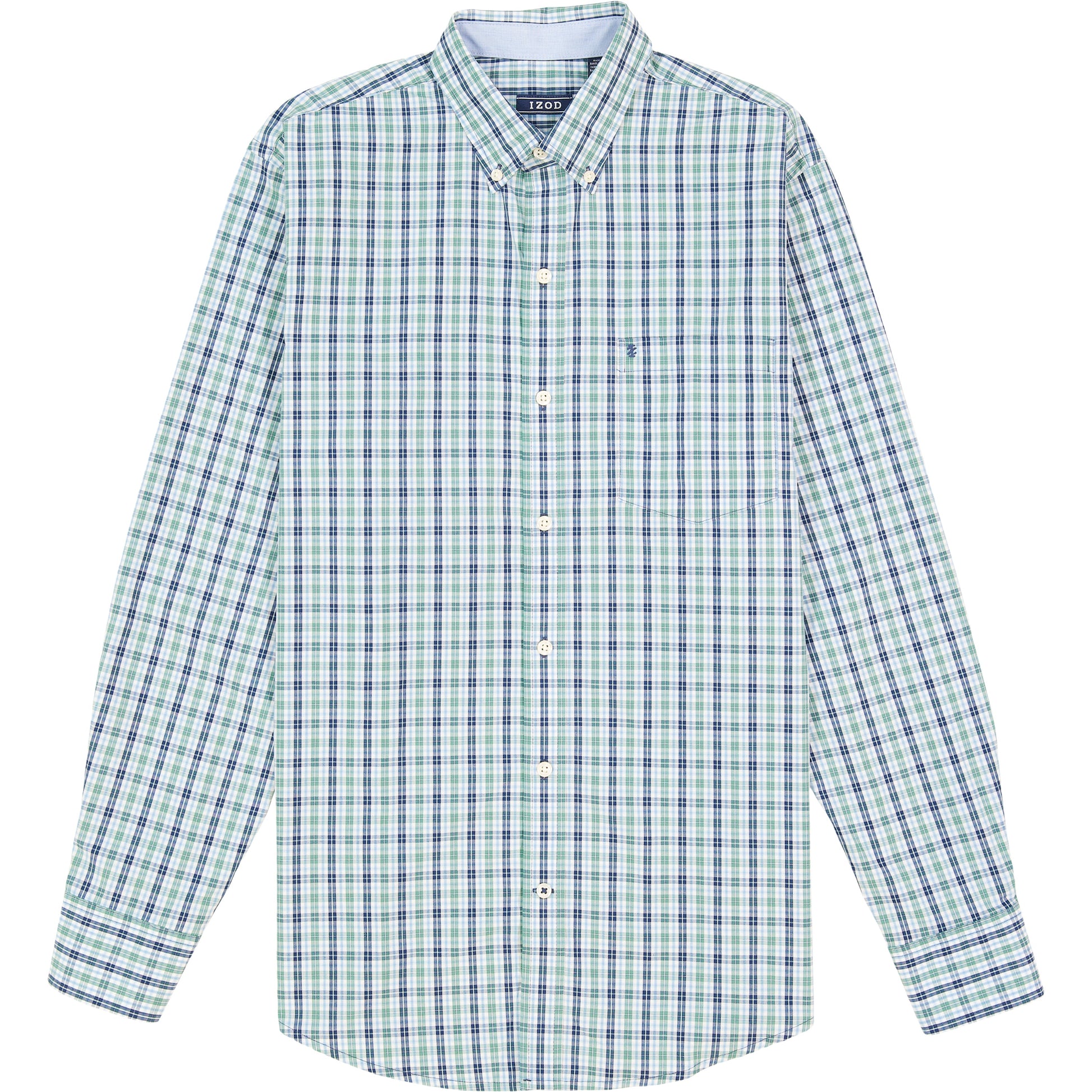 Izod Performance Comfort L/S Plaid Shirt - Deep Sea