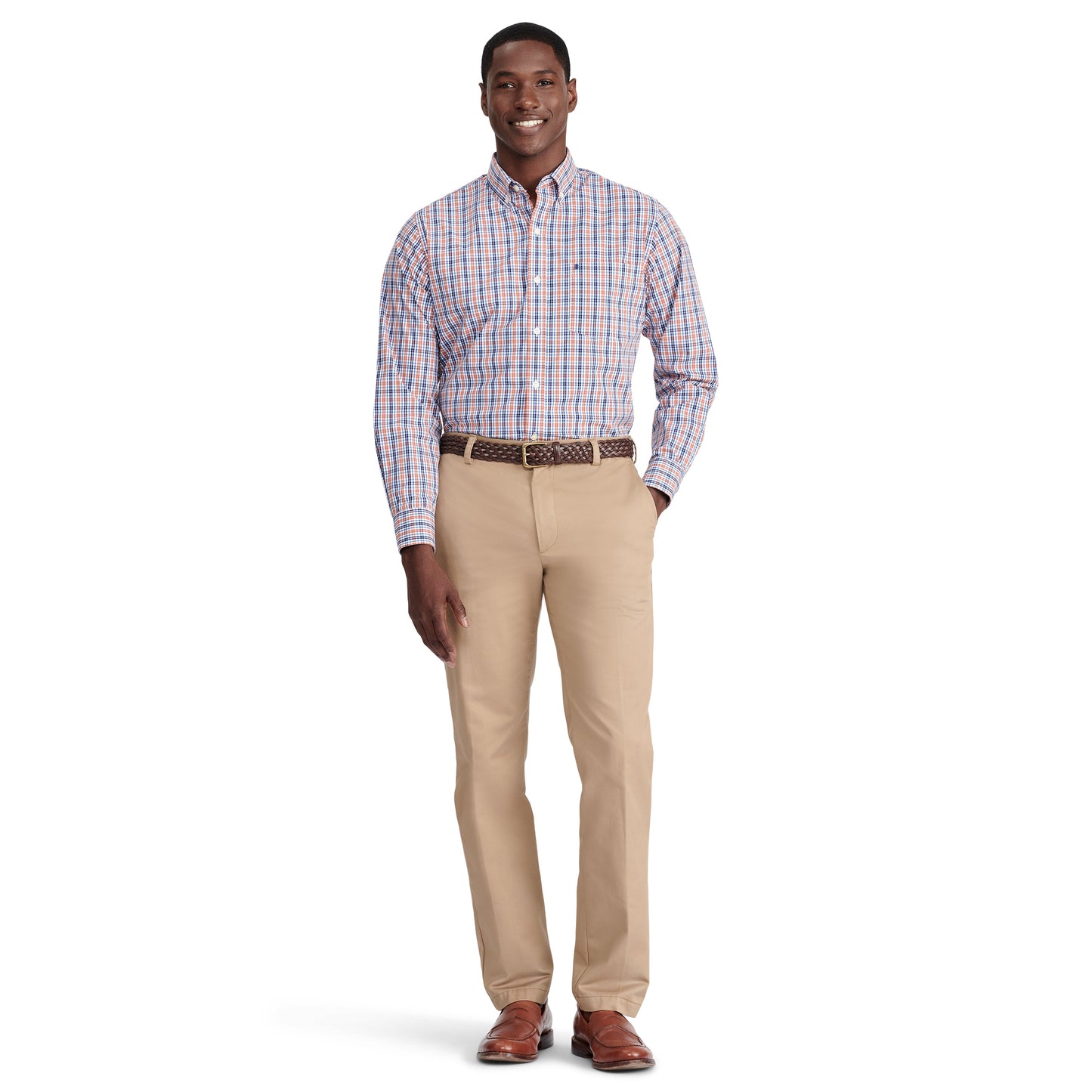 Izod Performance Comfort L/S Plaid Shirt - Orange Rust