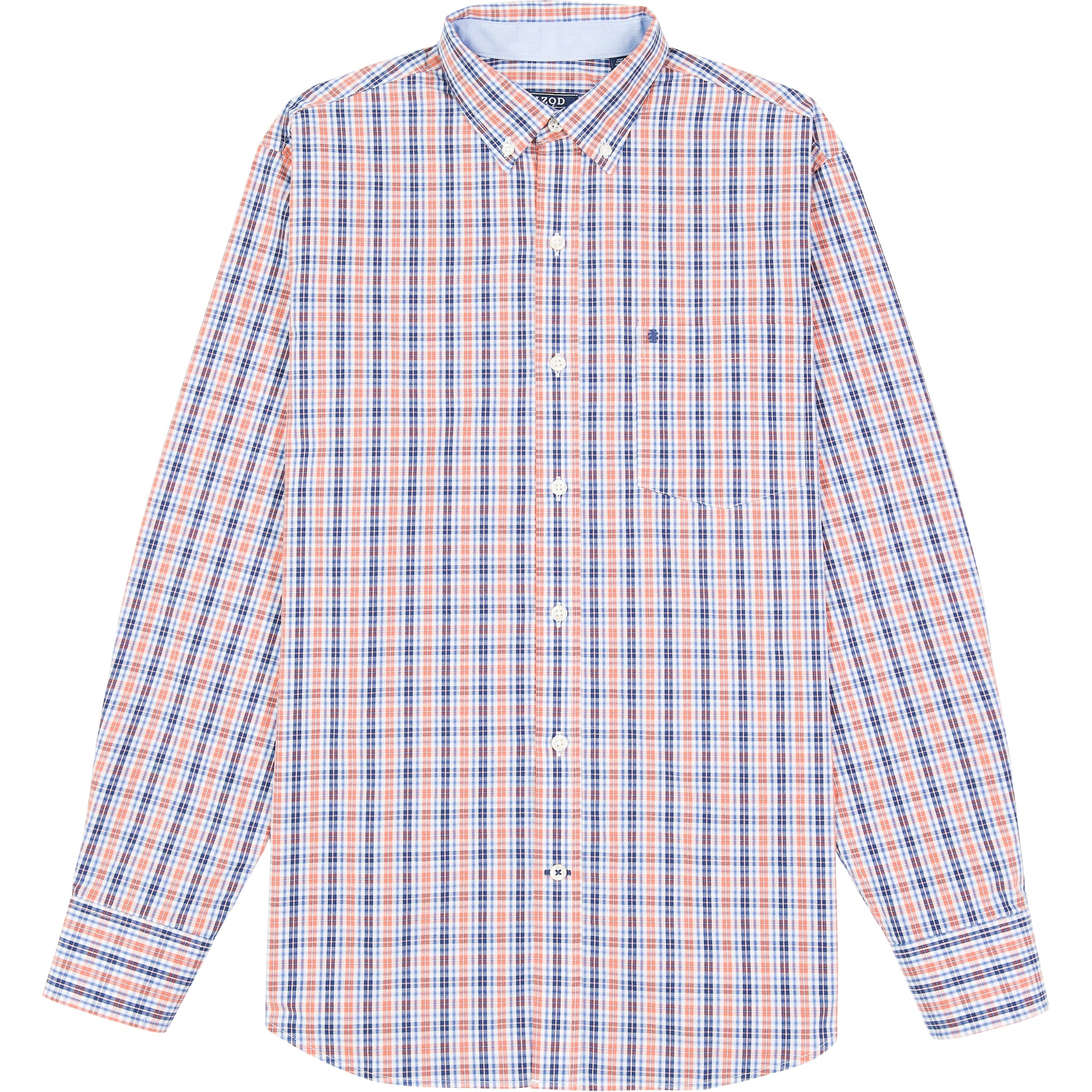 Izod Performance Comfort L/S Plaid Shirt - Orange Rust