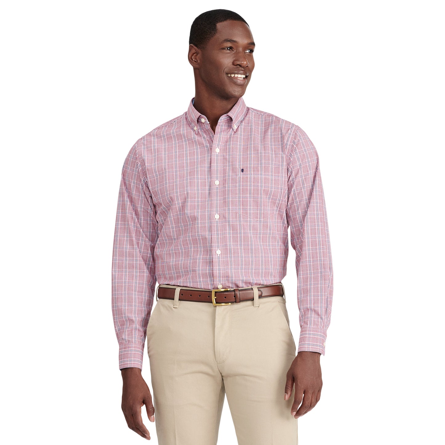 Izod Performance Comfort L/S Plaid Shirt - Biking Red
