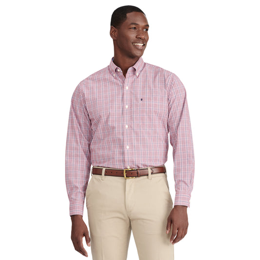 Izod Performance Comfort L/S Plaid Shirt - Biking Red
