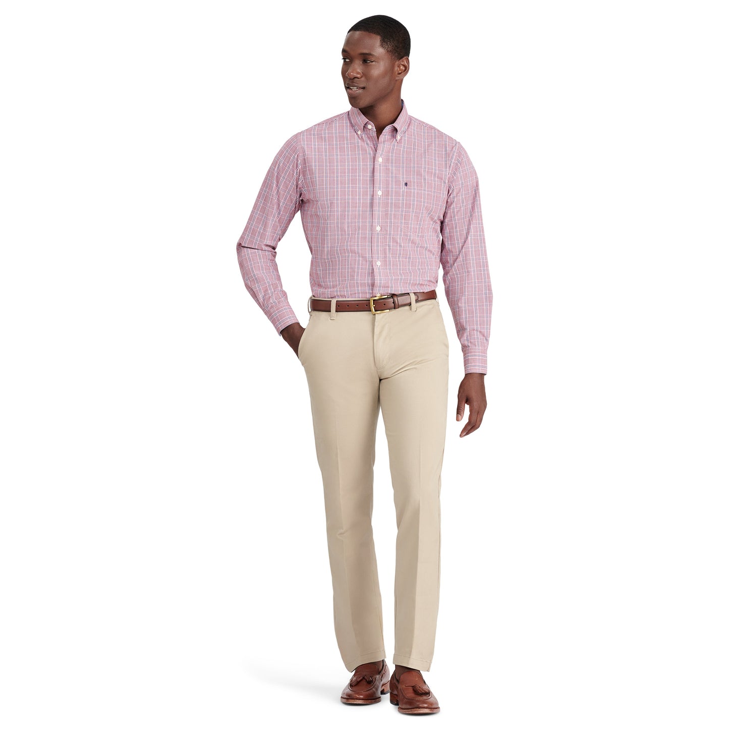Izod Performance Comfort L/S Plaid Shirt - Biking Red