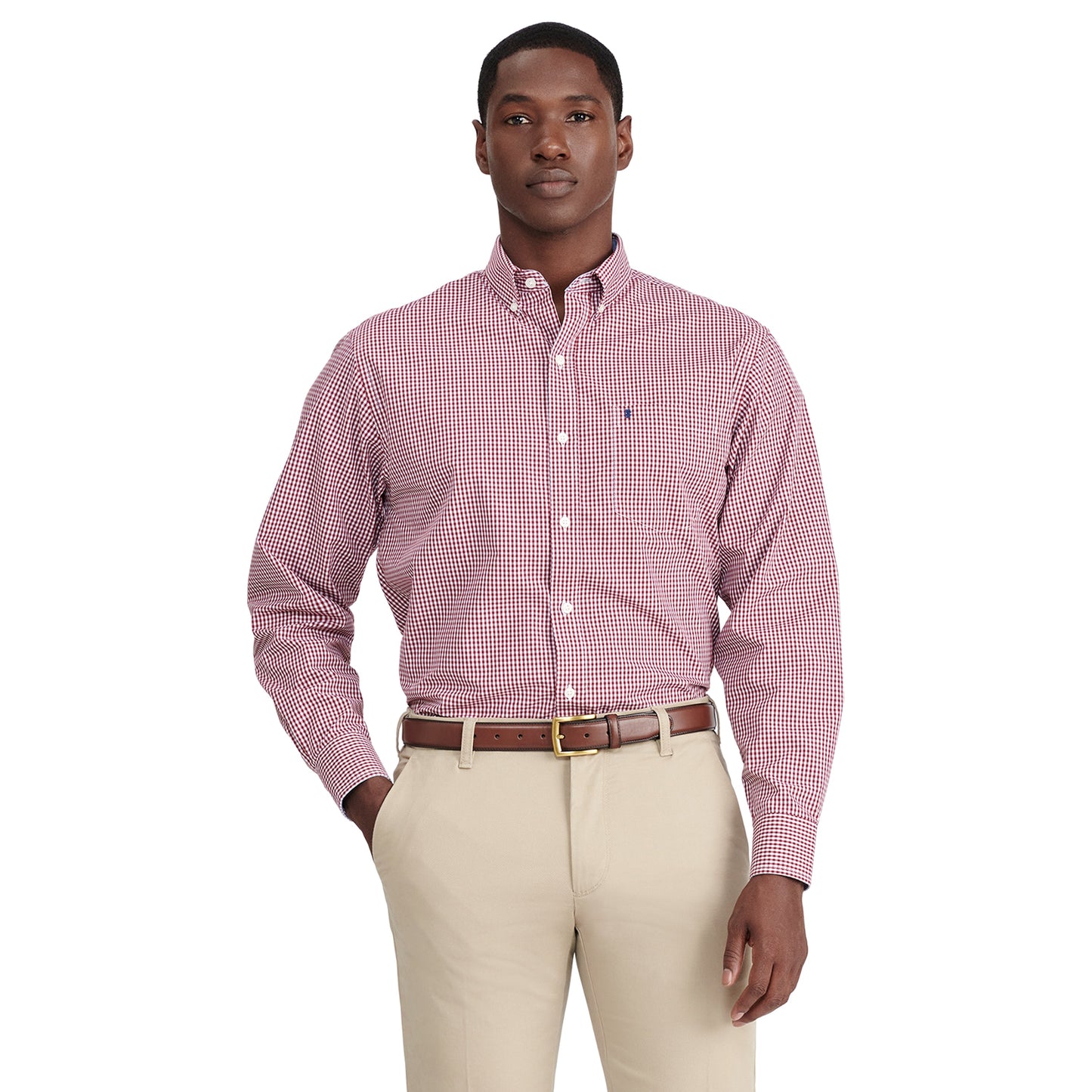 Izod Performance Comfort L/S Gingham Shirt - Biking Red