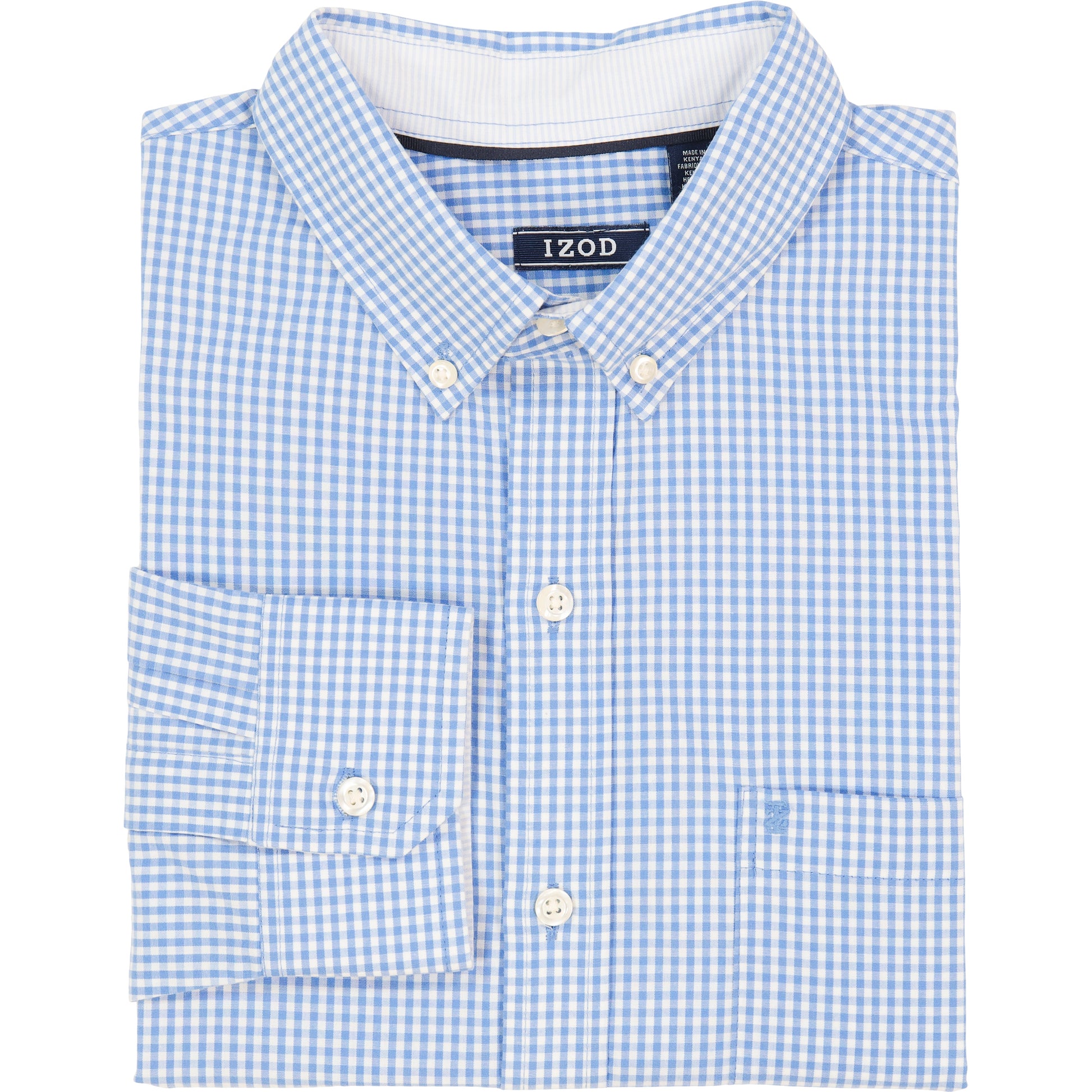 Izod Performance Comfort L/S Gingham Shirt - Blue Revival