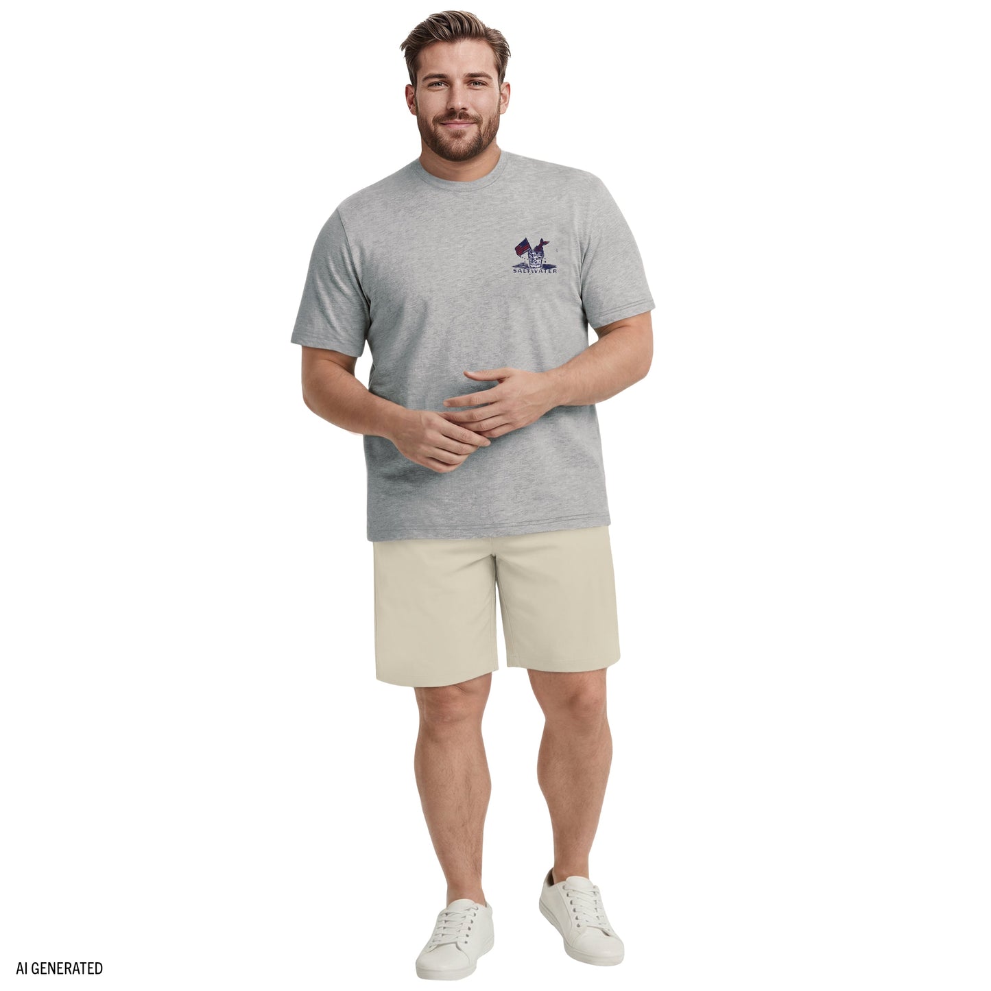 Izod BIG & TALL SALTWATER SHORT SLEEVE GRAPHIC TEE - LT GREY HTHR