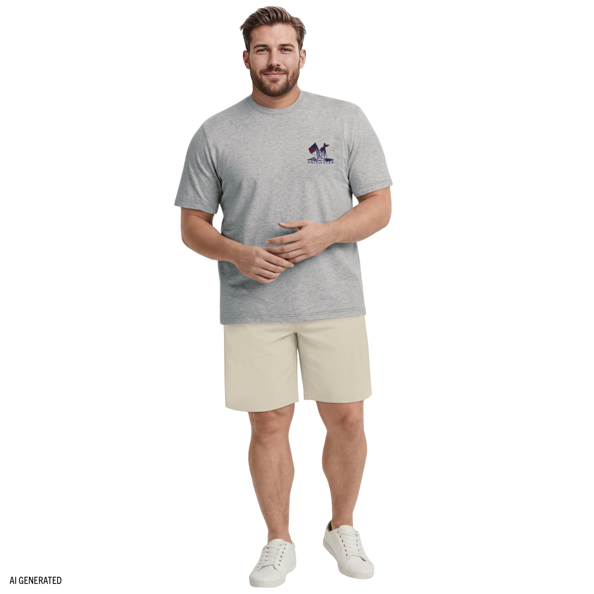 Izod BIG & TALL SALTWATER SHORT SLEEVE GRAPHIC TEE - LT GREY HTHR