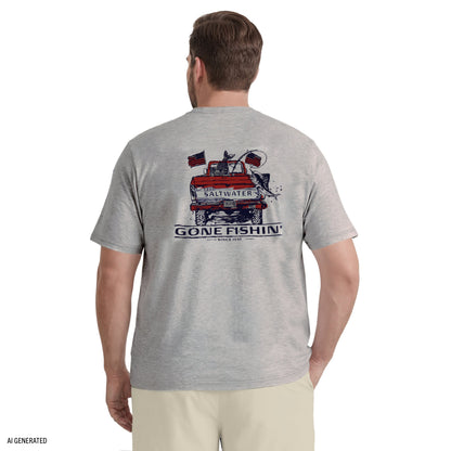 Izod BIG & TALL SALTWATER SHORT SLEEVE GRAPHIC TEE - LT GREY HTHR